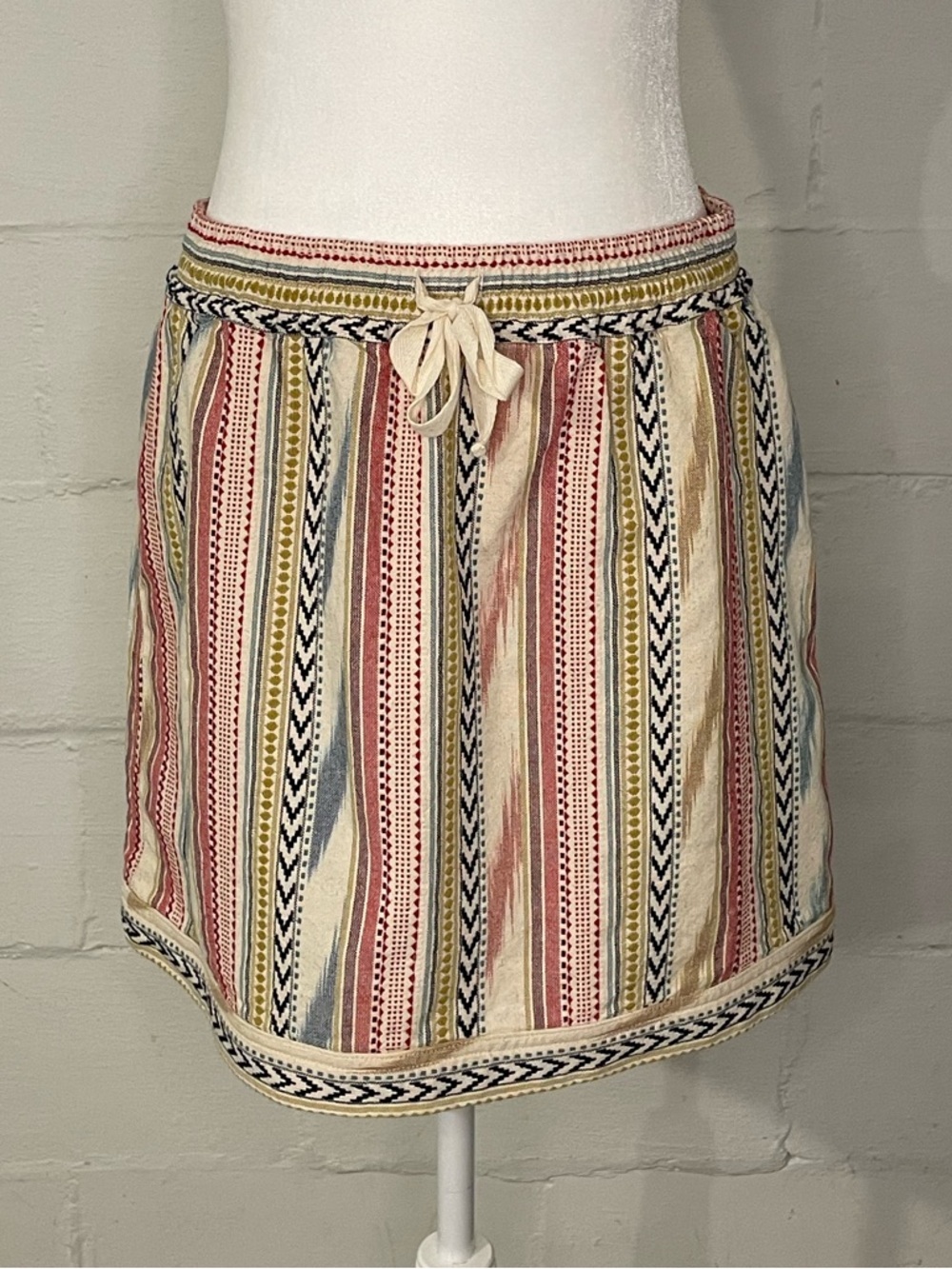 dylan Multicolor Striped Drawstring Mini Skirt - Red, Blue, Cream, Tan